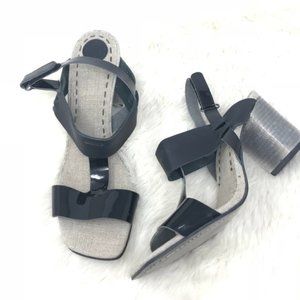 Morenatom Brazilian Leather Sandals block heel strappy Patent Shiny Black